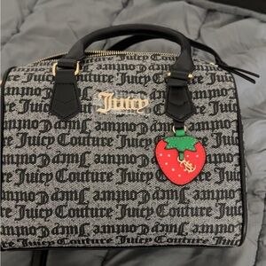Juicy Couture Black and White Satchel with Strawberry Charm